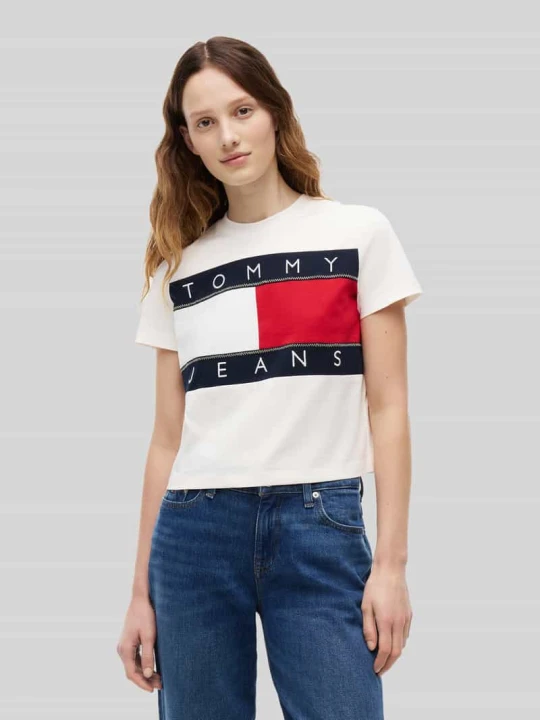 Zdjęcie produktu krój regular fit t-shirt z czystej bawełny z nadruk z logo Tommy Jeans Biały
