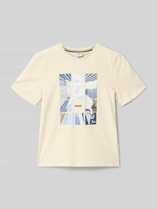 Zdjęcie produktu krój regular fit t-shirt z mieszanki bawełny Boss Piaskowy