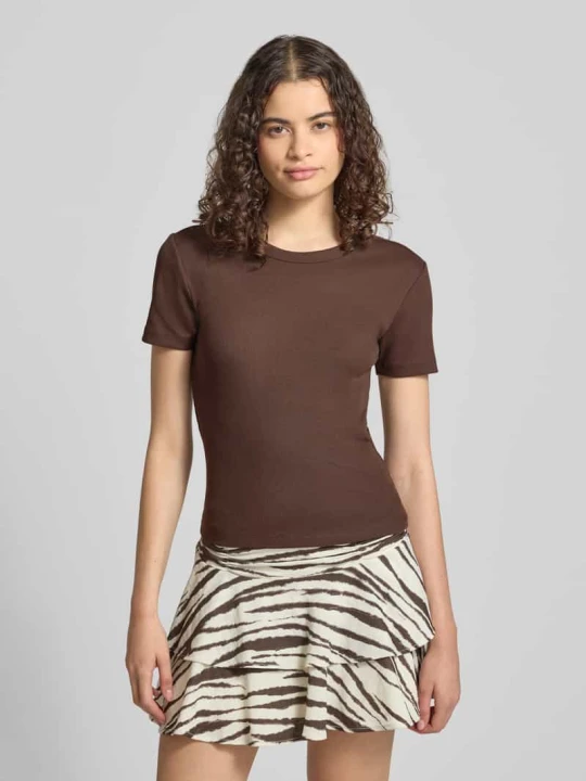 Zdjęcie produktu krój regular fit t-shirt z mieszanki bawełny model 'VAL' Only Czekoladowy