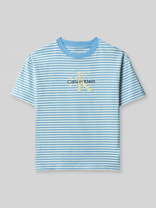 Zdjęcie produktu krój regular fit t-shirt z nadruk z logo z czystej bawełna Calvin Klein Jeans Błękitny