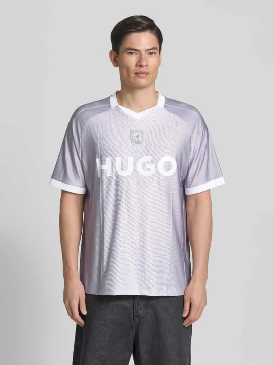 Zdjęcie produktu krój regular fit t-shirt z nadrukiem z logo model 'DWILD' Hugo Jasnoszary