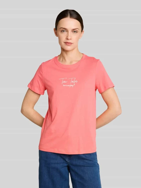 Zdjęcie produktu krój regular fit t-shirt z nadrukiem z logo Tom Tailor Mocnoróżowy