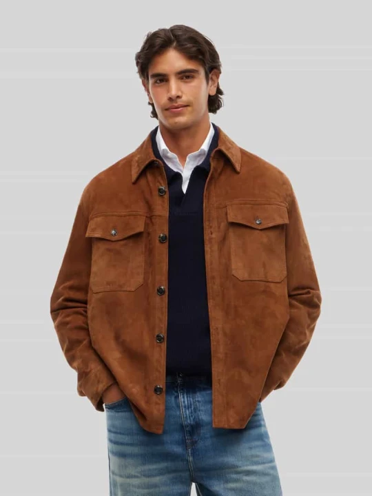 Zdjęcie produktu Krój relaxed fit kurtka skórzana z prawdziwego koziego zamszu Tommy Hilfiger Orzechowy