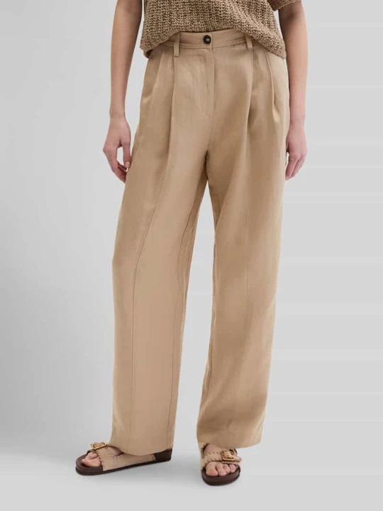 Zdjęcie produktu krój relaxed fit spodnie z zakładkami w pasie z dodatkiem lnu Marc O'Polo Piaskowy