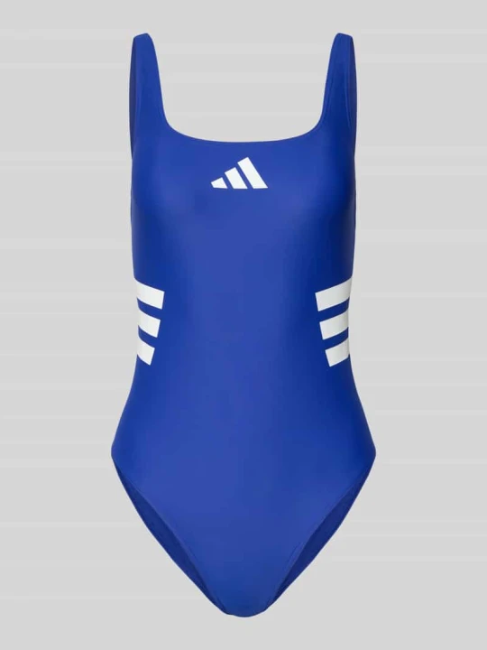 Zdjęcie produktu Krój slim fit kostium kąpielowy sportowy z nadruk z logo Adidas Królewski niebieski