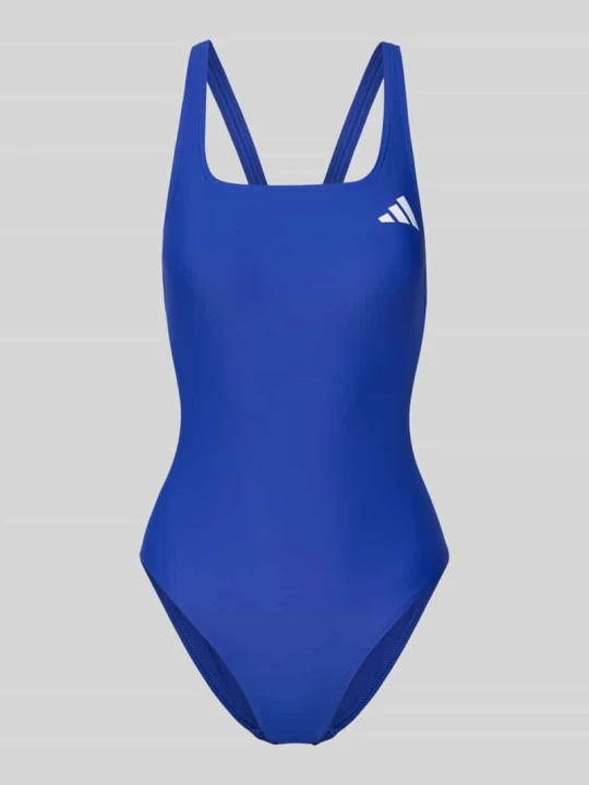 Zdjęcie produktu Krój slim fit kostium kąpielowy sportowy z nadruk z logo Adidas Królewski niebieski