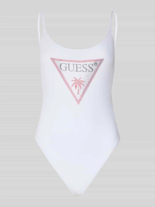 Zdjęcie produktu kroj slim fit kostium kąpielowy z obszyciem z kamieni stras Guess Biały