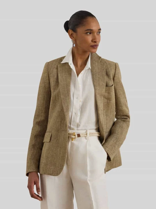 Zdjęcie produktu Krój slim fit krótki blezer z czystego lnu Lauren Ralph Lauren Średniobrązowy