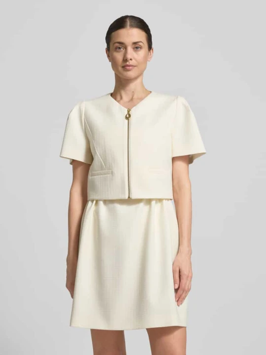 Zdjęcie produktu Krój slim fit krótki żakiet z domieszką wiskozy model 'Ambelle' Hugo Złamany biały