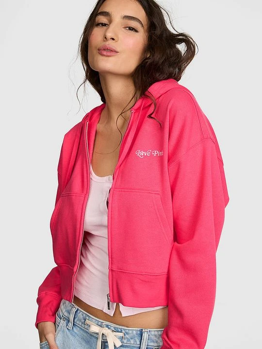 Zdjęcie produktu Krótka bluza z kapturem zapinana na zamek Campus Fleece Victoria's Secret Różowy