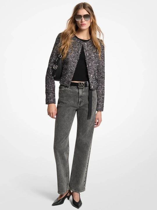 Zdjęcie produktu Krótka kurtka damska z metalicznego tweedu Michael Kors SREBRNY (Srebrny)