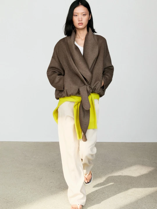 Zdjęcie produktu Krótka Kurtka Kopertowa Z Wełny Melanżowej - Szarobrązowy - Massimo Dutti - Female