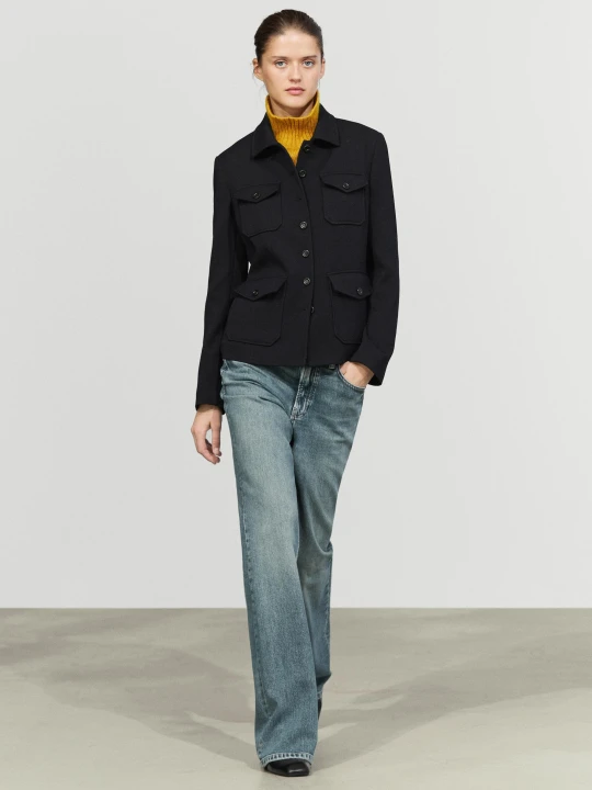 Zdjęcie produktu Krótka Kurtka Z Mieszanki Wełny Z Kieszeniami - Granatowy - Massimo Dutti - Female