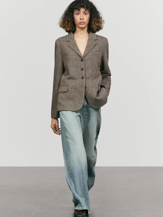 Zdjęcie produktu Krótka Marynarka Z Mieszanki Wełny - Brązowy - Massimo Dutti - Female