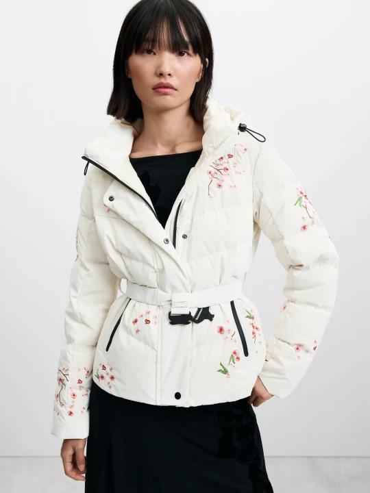 Zdjęcie produktu krótka pikowana kurtka w kwiaty Desigual biały