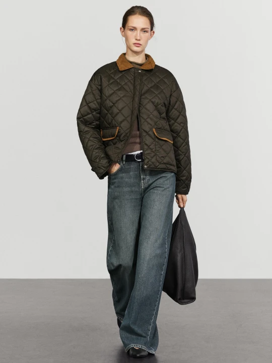 Zdjęcie produktu Krótka Pikowana Kurtka Ze Skóry - Błękit Królewski - Massimo Dutti - Female