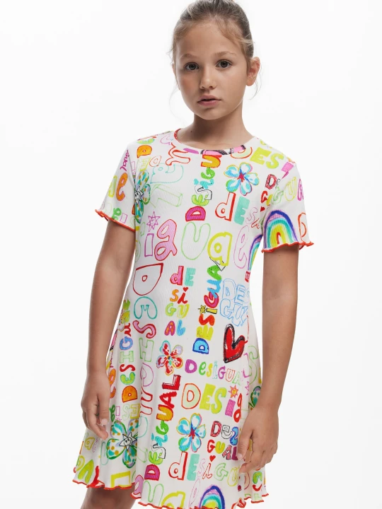 Zdjęcie produktu Krótka sukienka z nadrukiem lettering Desigual biały