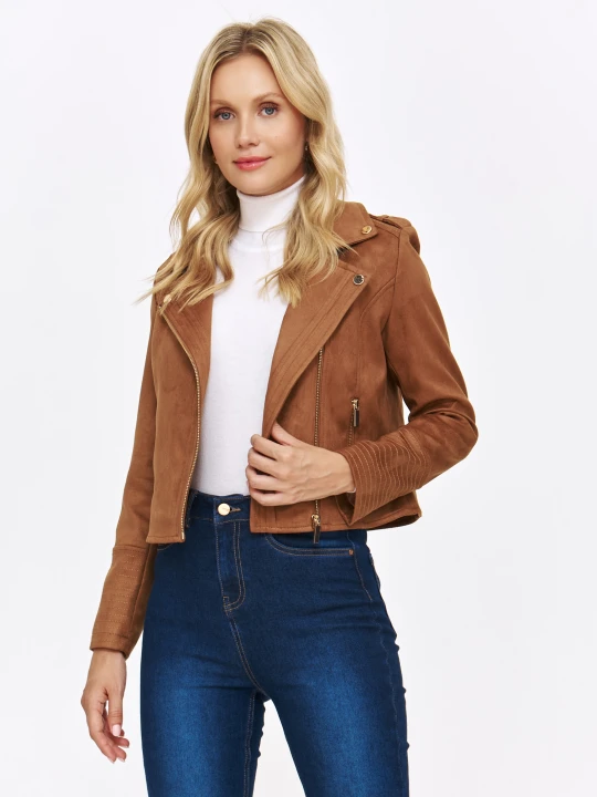 Zdjęcie produktu Krótka zamszowa kurtka w kolorze camel TOP SECRET
