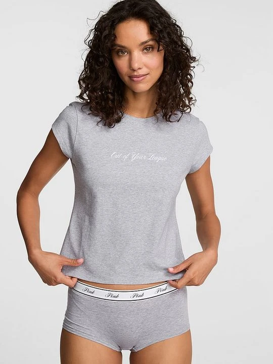 Zdjęcie produktu Krótki bawełniany T-shirt Victoria's Secret Szary