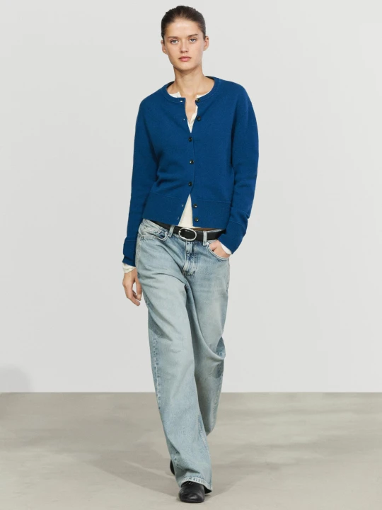 Zdjęcie produktu Krótki Dzianinowy Kardigan Ze 100% Wełny - Niebieski - Massimo Dutti - Female