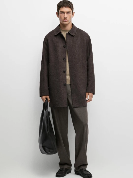 Zdjęcie produktu Krótki Płaszcz Z Dwuwarstwowej Mieszanki Wełny - Szary - Massimo Dutti - Male