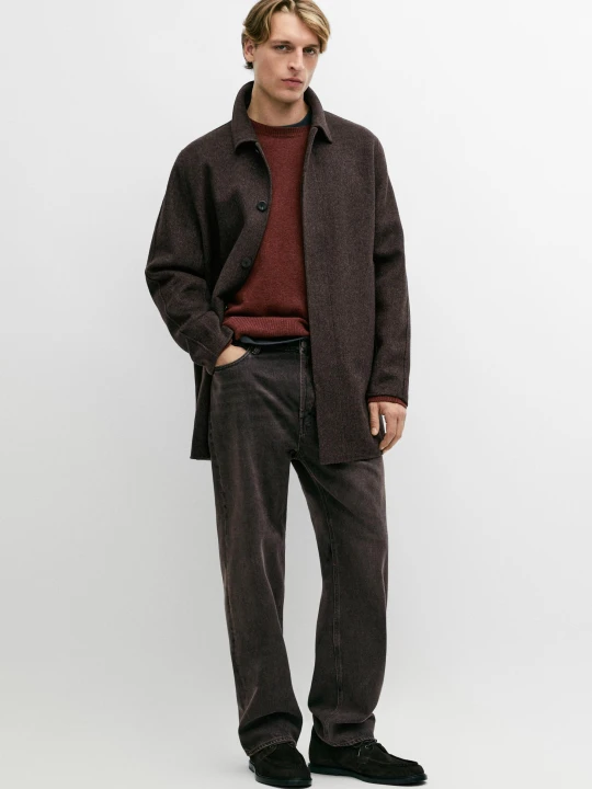 Zdjęcie produktu Krótki Płaszcz Z Podwójnej Tkaniny Z Mieszanki Wełny - Szary - Massimo Dutti - Male