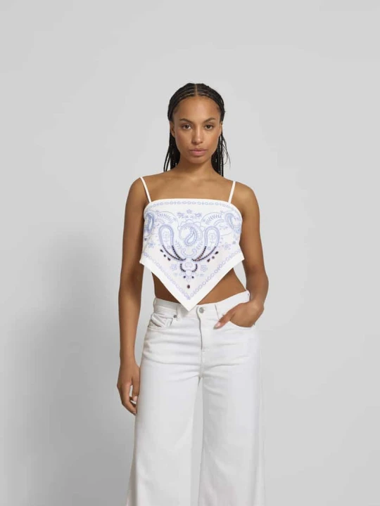 Zdjęcie produktu Krótki top bandeau z mieszanki lnu Self Portrait Biały