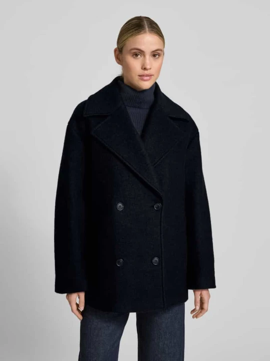 Zdjęcie produktu Krótki trencz o kroju oversized z mieszanki wełny – curated by Maja Weyhe Style Icon Collection Ciemnoniebieski