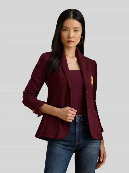 Zdjęcie produktu Krótki żakiet z wyhaftowanym logo Lauren Ralph Lauren Bordowy