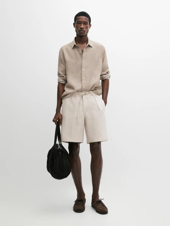 Zdjęcie produktu Krótkie Bermudy Ze 100% Lnu - Piaskowy - - Massimo Dutti - Mężczyzna