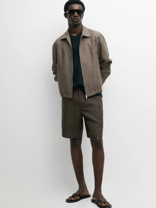 Zdjęcie produktu Krótkie Bermudy Ze 100% Lnu - Zielony - Massimo Dutti - Male