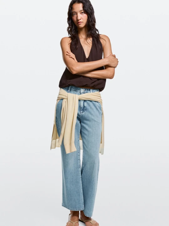Zdjęcie produktu Krótkie Jeansy Dzwony Z Wysokim Stanem - Jasnoniebieski - Massimo Dutti - Female