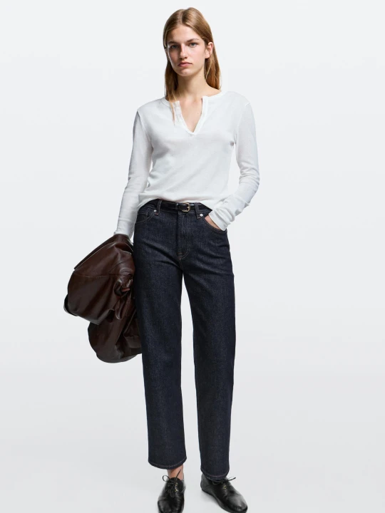 Zdjęcie produktu Krótkie Jeansy O Prostym Kroju I Wysokim Stanie - Ciemnoniebieski - Massimo Dutti - Female