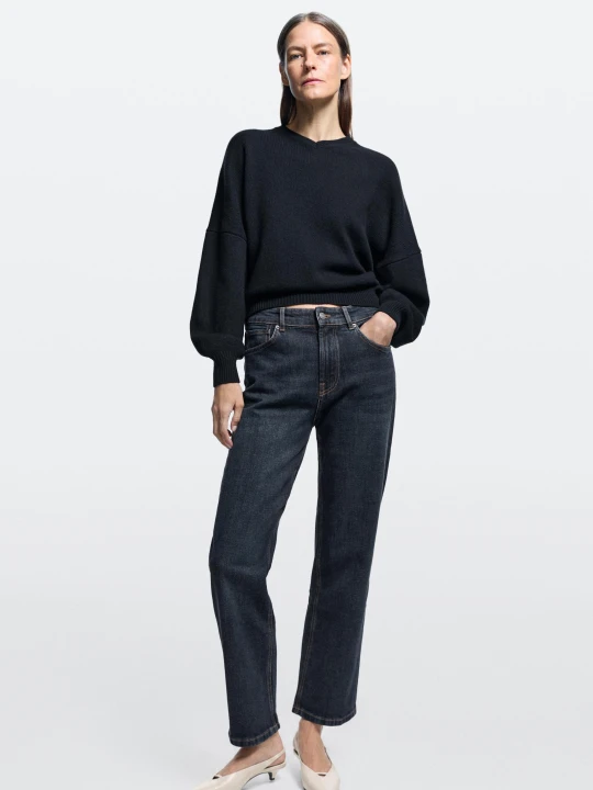 Zdjęcie produktu Krótkie Jeansy Straight Z Wysokim Stanem - Średni Niebieski - Massimo Dutti - Female