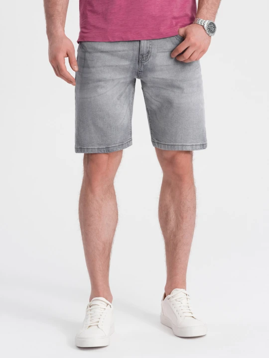 Zdjęcie produktu Krótkie męskie spodenki jeansowe z delikatnym washem – szare V2 Ombre Clothing