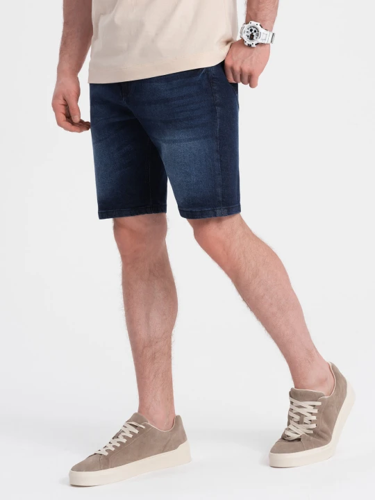 Zdjęcie produktu Krótkie spodenki męskie jeansowe z delikatnym washem – ciemnoniebieskie V3 - Rozmiar: S Ombre Clothing