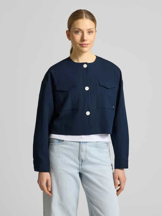 Zdjęcie produktu Krótsza marynarka w pudełkowym kroju z mieszanki wiskozy Tommy Hilfiger Granatowy