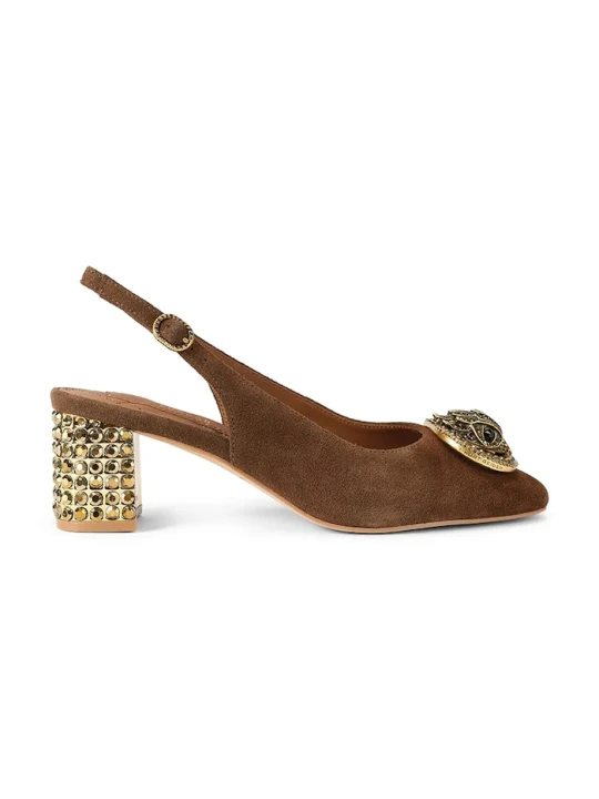 Zdjęcie produktu Kurt Geiger London czółenka z odkrytą piętą zamszowe Chelsea Block Slingback brązowy