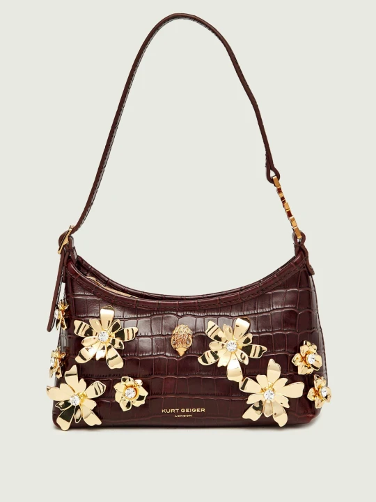 Zdjęcie produktu Kurt Geiger Skórzana torebka na ramię Sling Flowers brązowy