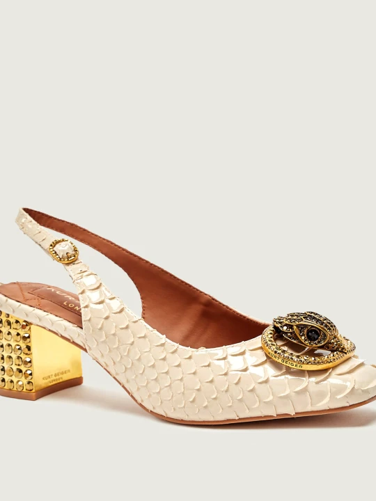 Zdjęcie produktu Kurt Geiger Skórzane czółenka na słupku CHELSEA BLOCK SLIN kremowy