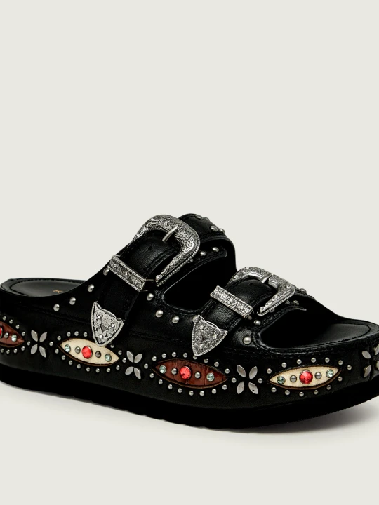 Zdjęcie produktu Kurt Geiger Skórzane klapki Western Buckle czarny