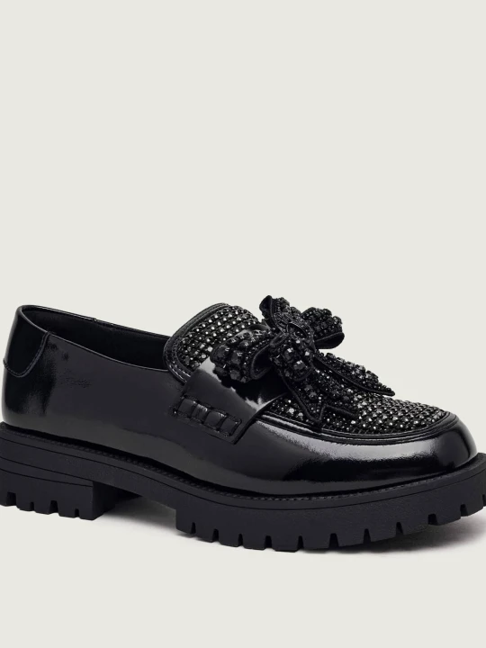 Zdjęcie produktu Kurt Geiger Skórzane loafersy Bow Crystal czarny