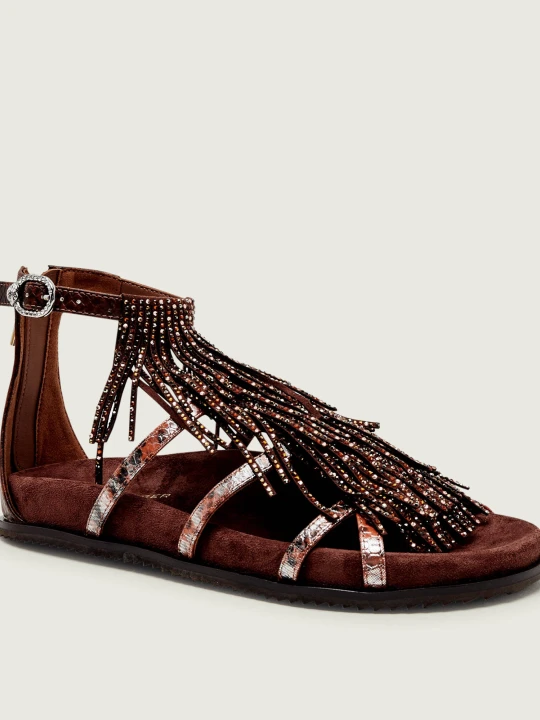 Zdjęcie produktu Kurt Geiger Skórzane sandały Fringe brązowy