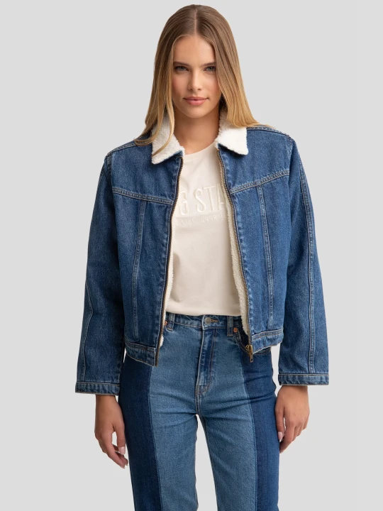 Zdjęcie produktu kurtka damska jeansowa ocieplana zapinana na zamek niebieska freya 768 Big Star GRANATOWY