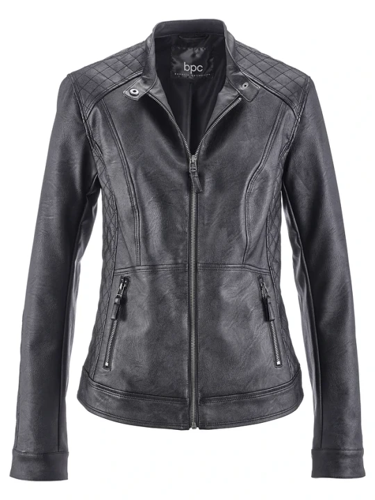 Zdjęcie produktu Kurtka biker ze sztucznej skóry BonPrix czarny