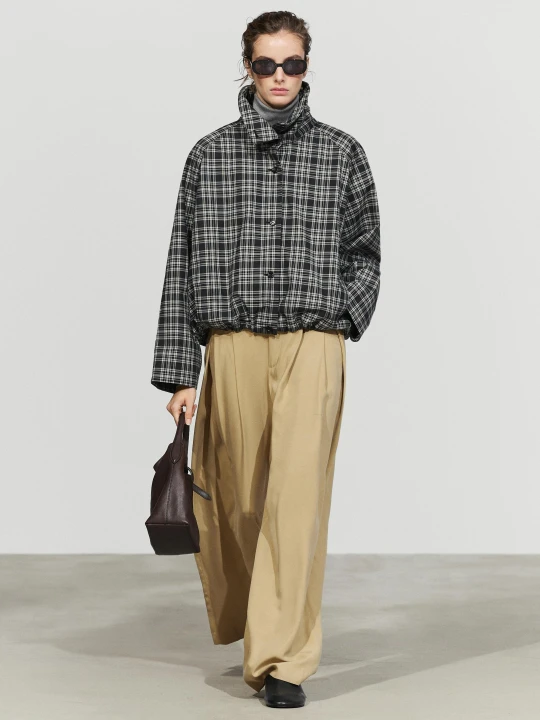 Zdjęcie produktu Kurtka Bomberka Oversize W Kratę - Ciemnoniebieski - Massimo Dutti - Female