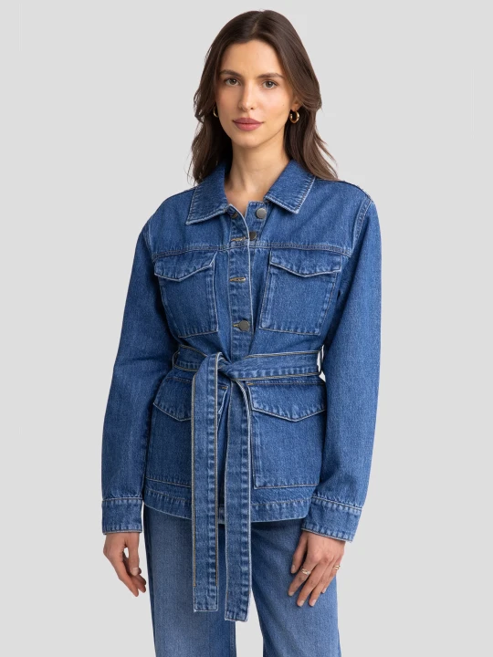Zdjęcie produktu kurtka damska jeansowa z wiązaniem w pasie niebieska chelsey 379 Big Star