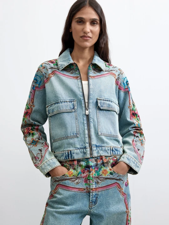 Zdjęcie produktu Kurtka denim we wzory 100% bawełna Desigual niebieski