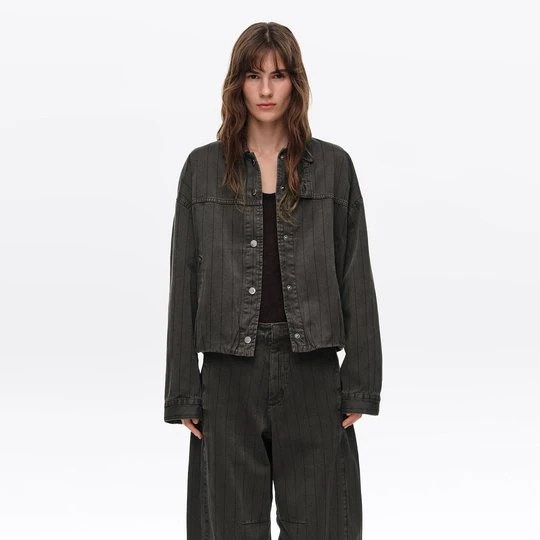 Zdjęcie produktu Kurtka denim paski brązowa efekt sprania BIMBA Y LOLA