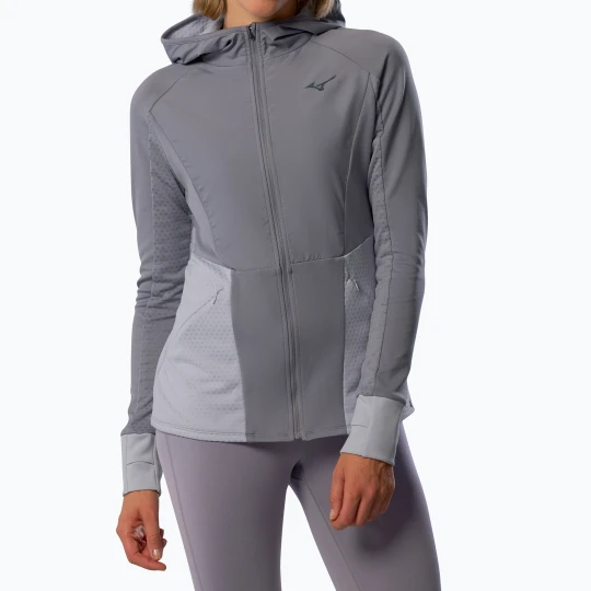 Zdjęcie produktu Kurtka do biegania damska Mizuno Active Warm Hybrid Full Zip Hooded quicksilver Szary